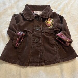 Disney Princess Belle Brown Corduroy Jacket Girls 2T‎ Peacoat Ruffles Button Up